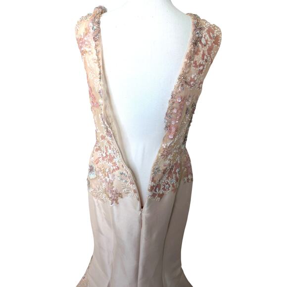 Terani Couture Blush Pink Floral Sequin Embroidered Gown US 10 - Picture 6 of 11